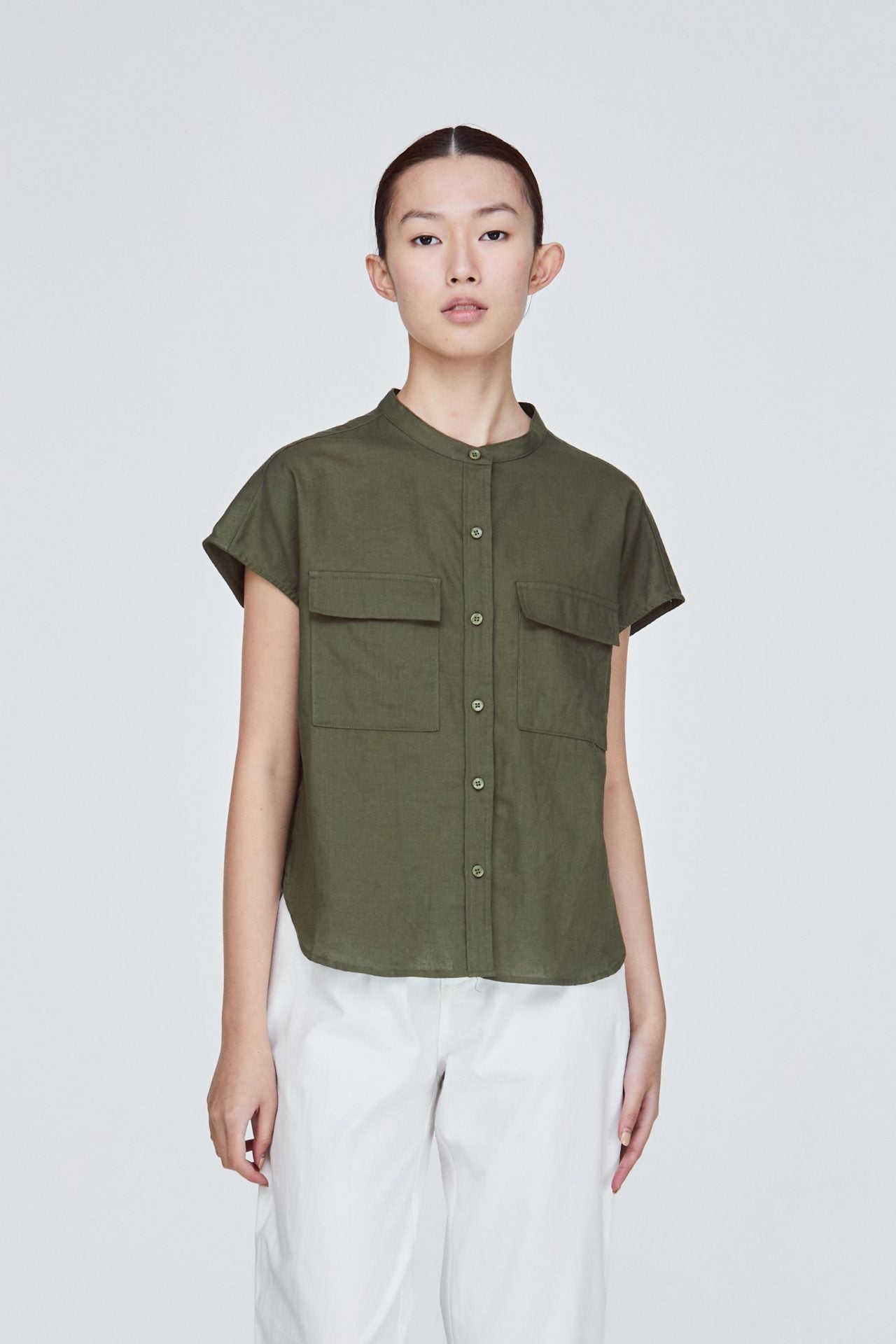 BB 11069 BOXY MAGYAR BLOUSE ARMY GREEN