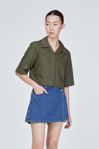 BB 11136 CROPPED LAPEL BLOUSE ARMY GREEN