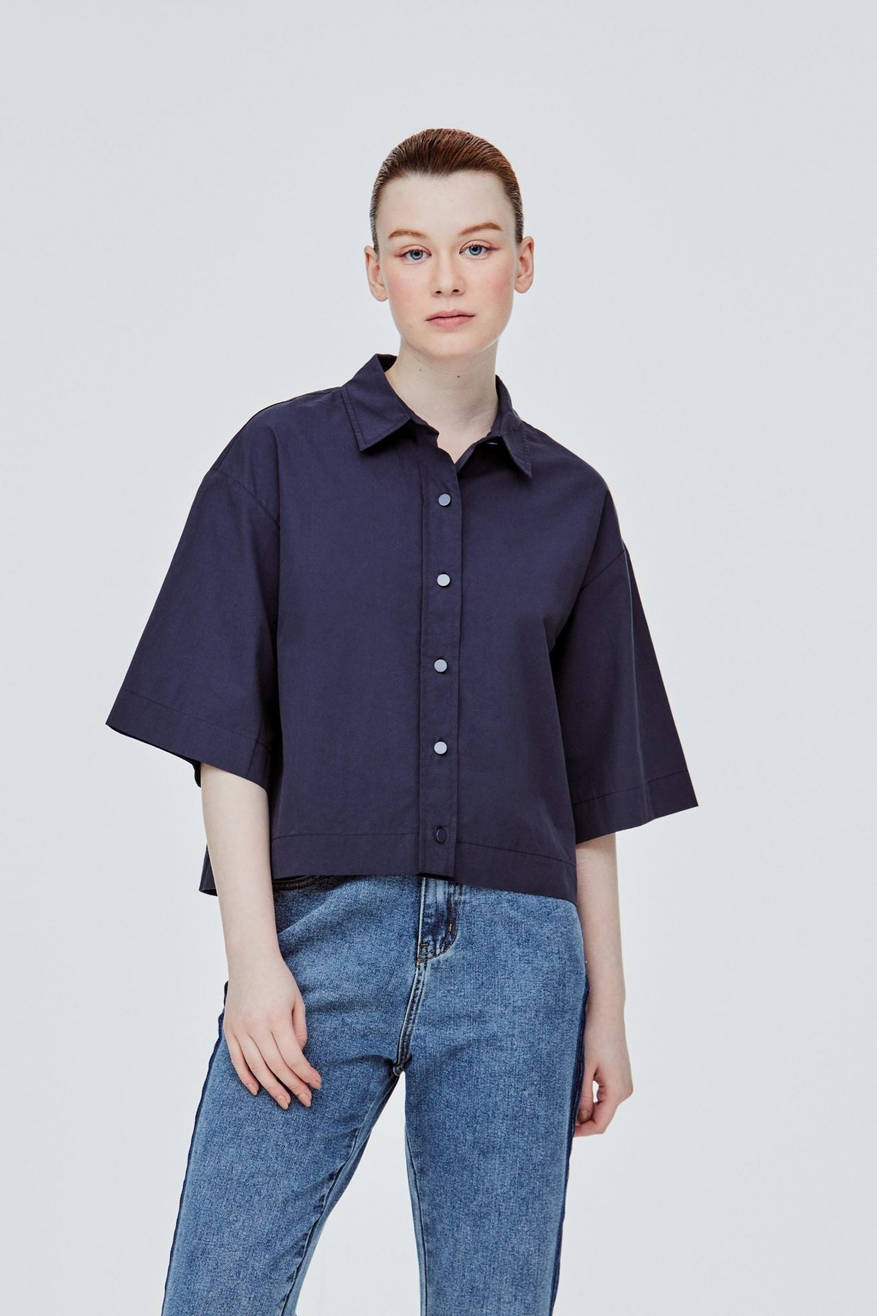 BB 11385 OVERSIZED COLLARED BUTTON DOWN SHIRT NAVY