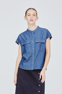 BB 11404 PATCH POCKET BLOUSE DEEP DENIM