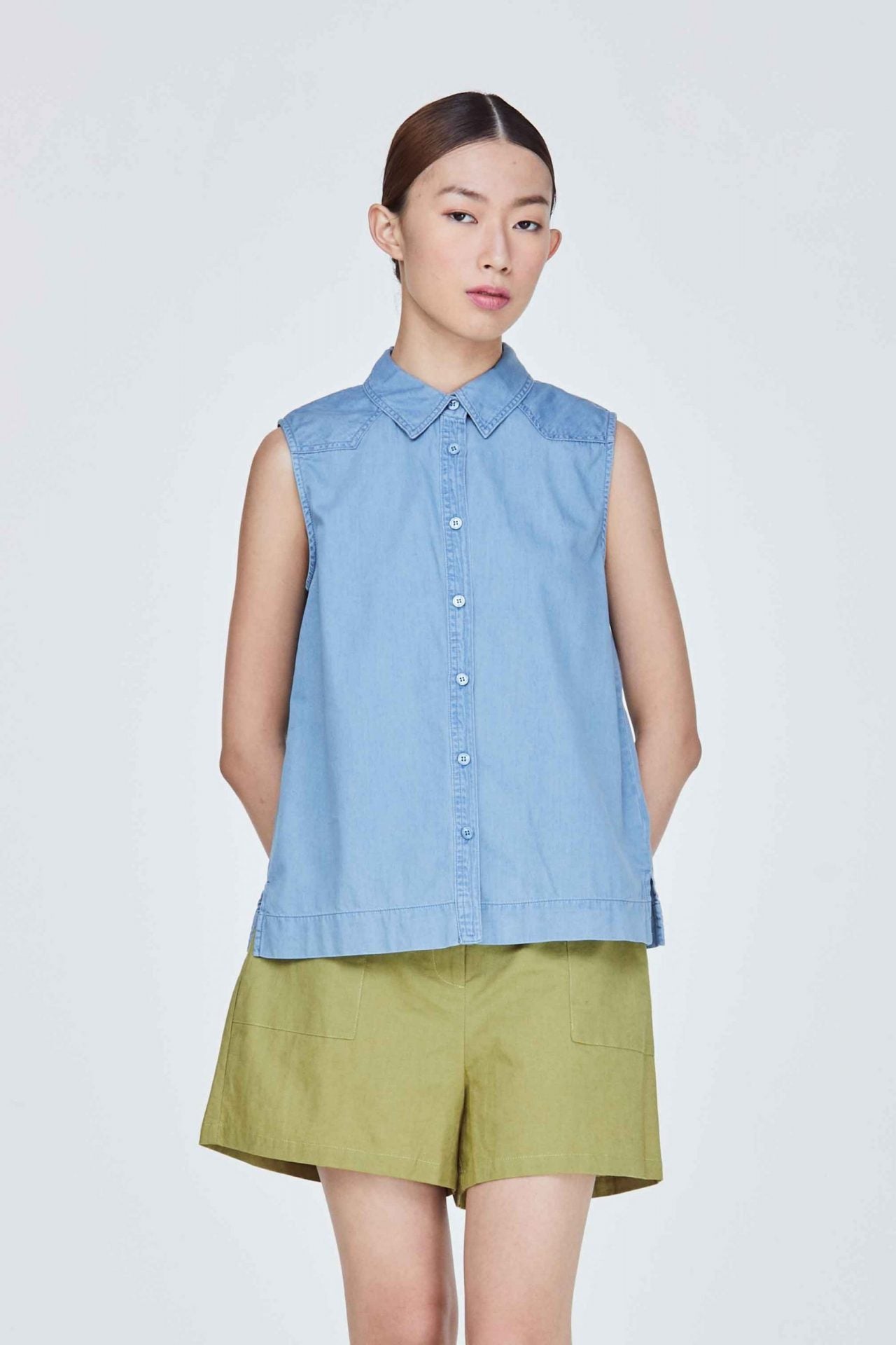 BBV 11012 DENIM BLUE SLEEVELESS TOP