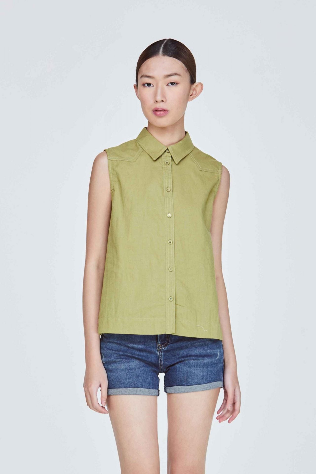 BBV 11013 OLIVE SLEEVELESS TOP