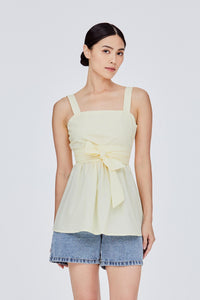 BBV 11451 SLEEVELESS FLARE TOP WITH SASH PALE YELLOW