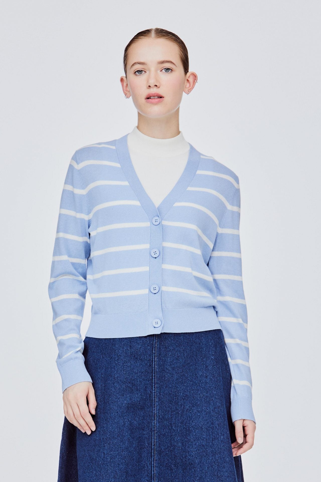 BCL 11439 STRIPED CARDIGAN PERIWINKLE