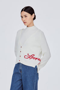 BCL 11617 KNITTED LOGO CARDIGAN CREAM 1