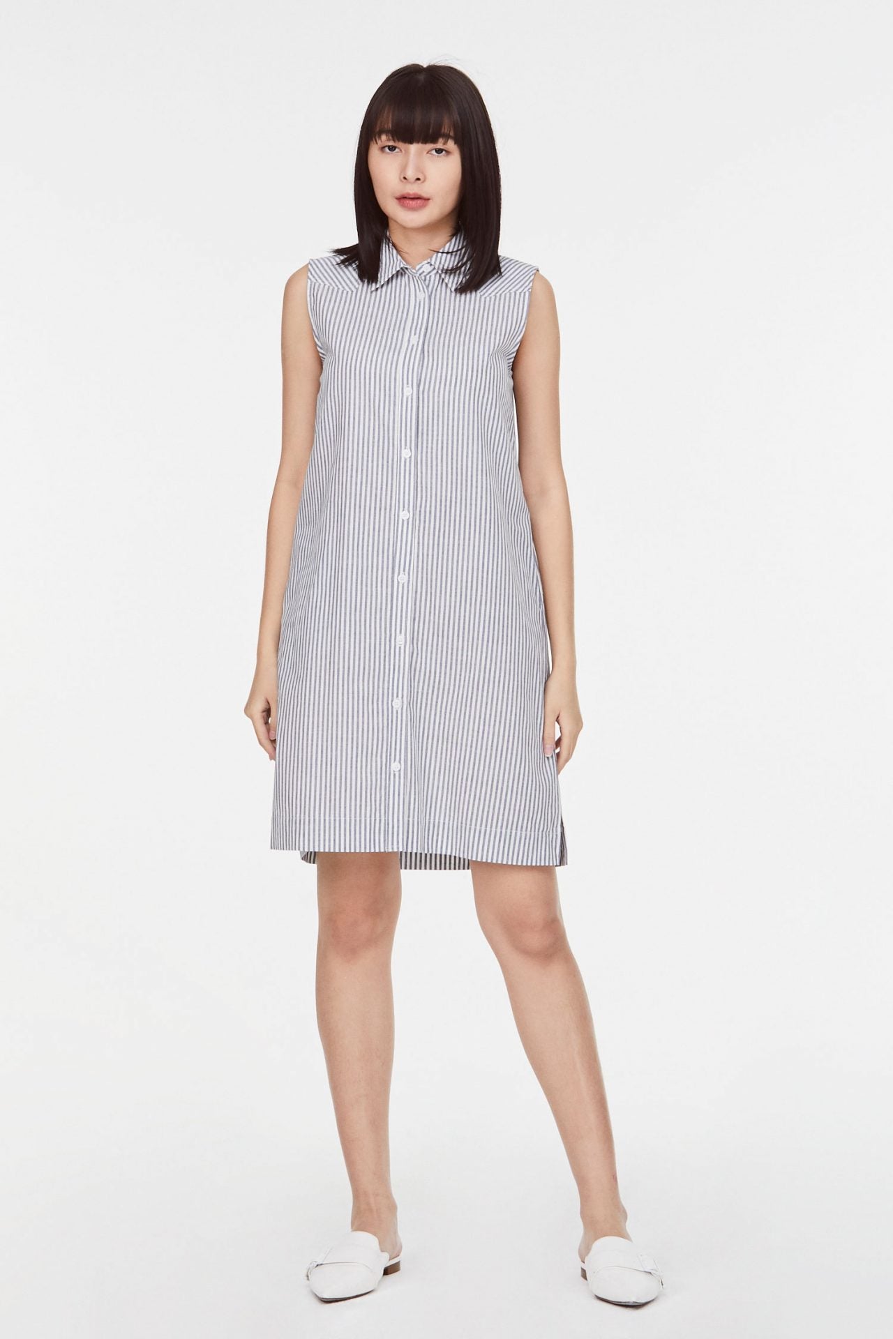 BDQ 10020 COLLARED SLEEVELESS DRESS DENIM STRIPES