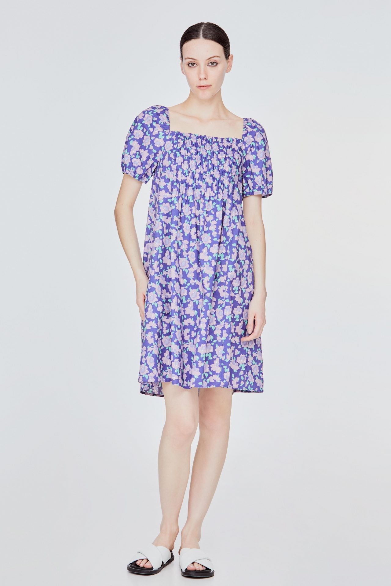 BDQ 11403 PUFF SLEEVE WITH RUCHING DETAIL LILAC FLORAL
