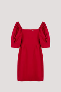 BDQ 9326 SQUARE NECK PUFFED SLEEVES DRESS RED