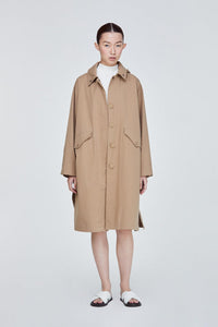 BJK 11024 HOODED COLLARED BUTTON-DOWN TRENCH COAT KHAKI