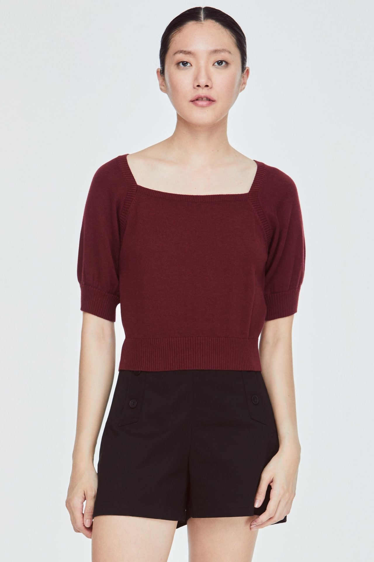 BK 11189 SQUARE NECK TOP BURGUNDY