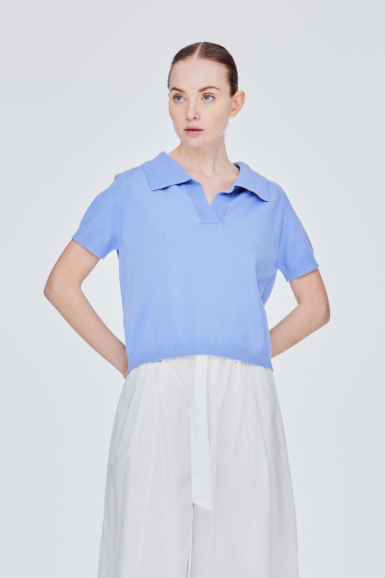 BK 11699 RELAXED COLLAR TOP PERIWINKLE