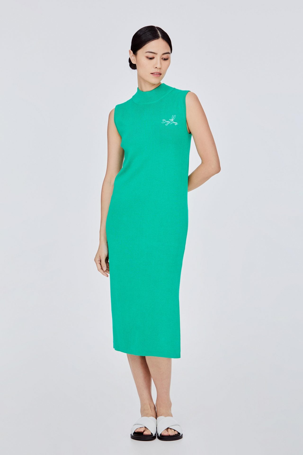 BKD 11620 EMBROIDERED LOGO HIGHNECK KNITTED BODYCON VERDE