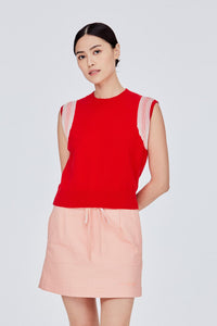 BKV 11646 KNITTED SLEEVELESS TOP WITH CONTRASTING STRIPES RED