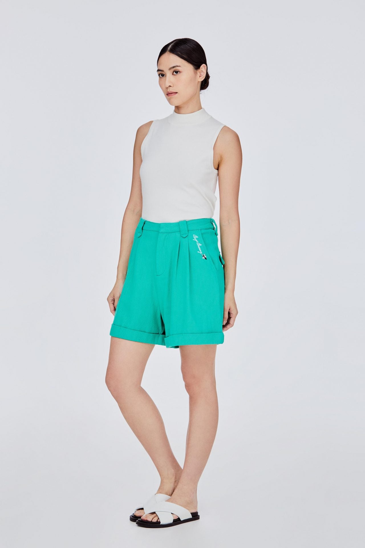 BPS 11621 WIDE LEG SHORTS WITH SIDE EMBROIDERED LOGO VERDE
