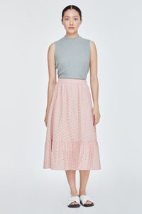 BSK 11228 RUFFLE HEM MIDI SKIRT BLUSH