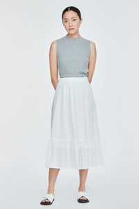 BSK 11228 RUFFLE HEM MIDI SKIRT CREAM