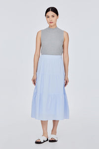 BSK 11585 TIERED FLARE MIDI SKIRT PALE BLUE