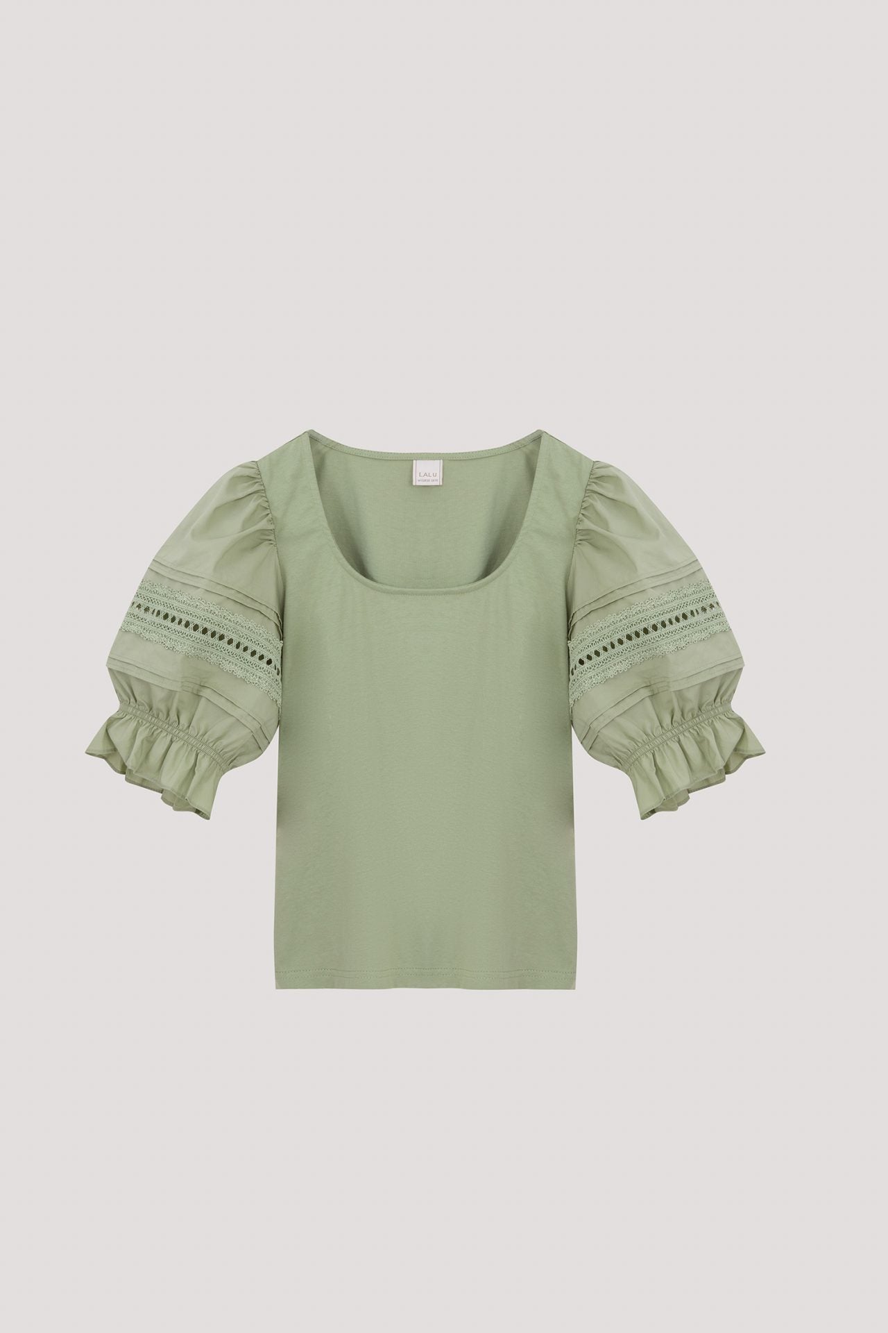 BT 10099 PUFFED SLEEVES SQUARE NECK BLOUSE SAGE
