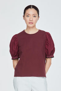 BT 11157 SLEEVE DETAIL TOP BURGUNDY