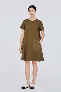 BTD 10912 FLARE DRESS DEEP KHAKI GREEN