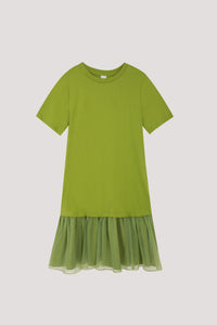 BTD 11382 RUFFLE HEM DRESS PEA GREEN