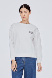 BTL 11607 EMBROIDERED LOGO SWEATER CREAM