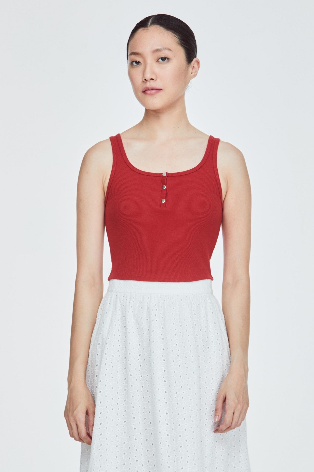 BTV 10566 BUTTON FRONT TANK TOP RUST RED