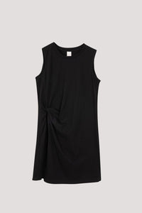 BTV 9844 GATHER DETAILS SLEEVELESS DRESS BLACK