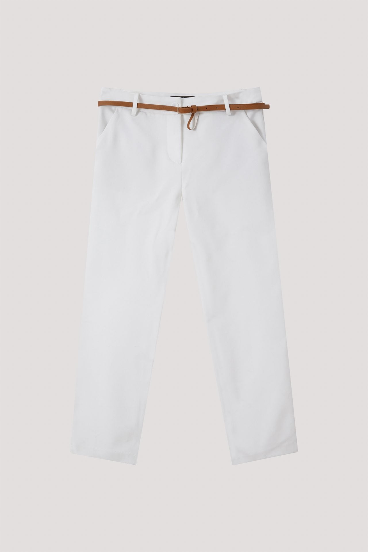apl 7620 belted straight long pants cream