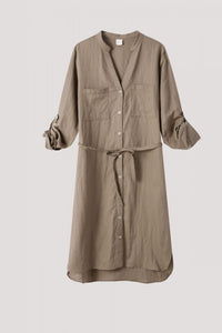 bdq 9027 folded sleevess shirt dress khaki brown