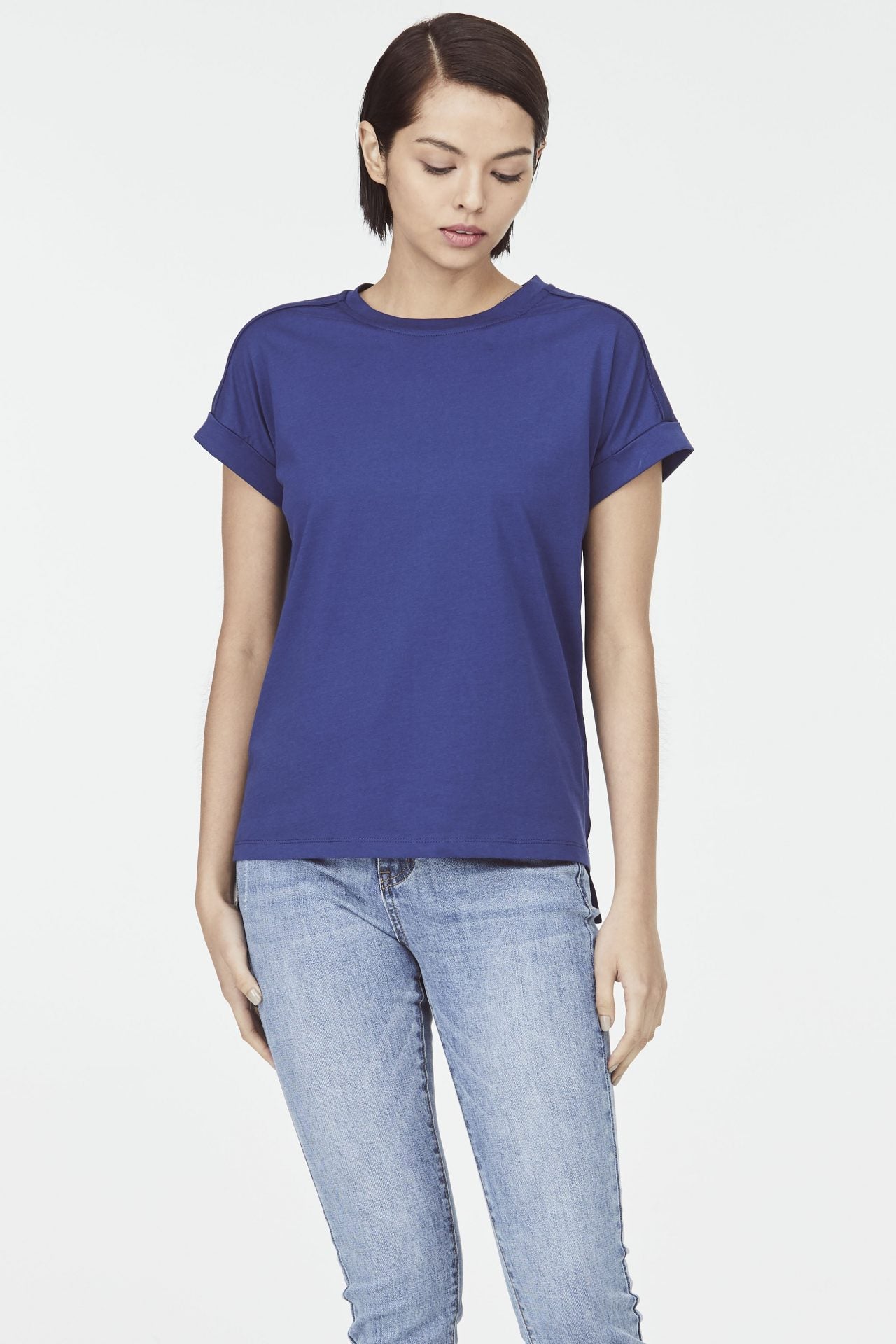 bt 8886 blue striped cap sleeves tee