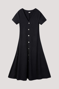 btd 9658 v-neck button dress black
